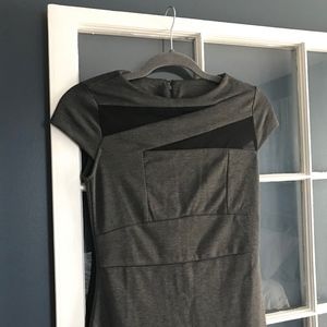 Grey Midi Dress with Black Mesh Detailing